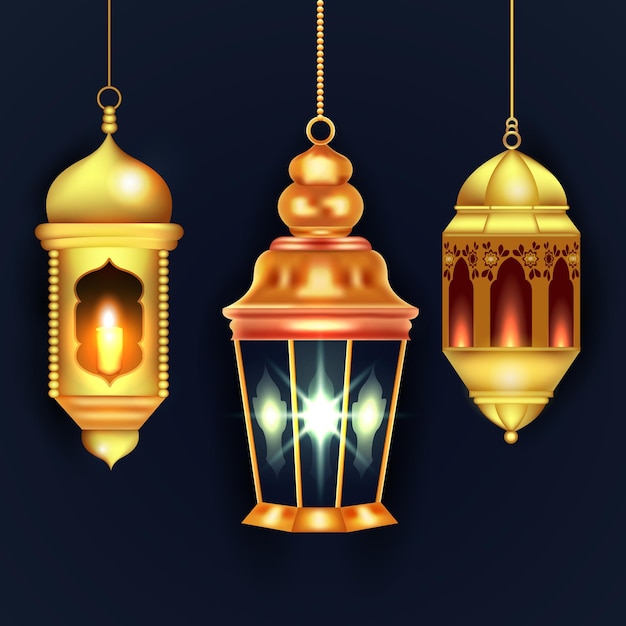 Islamic Realistic Golden Lantern Design Background