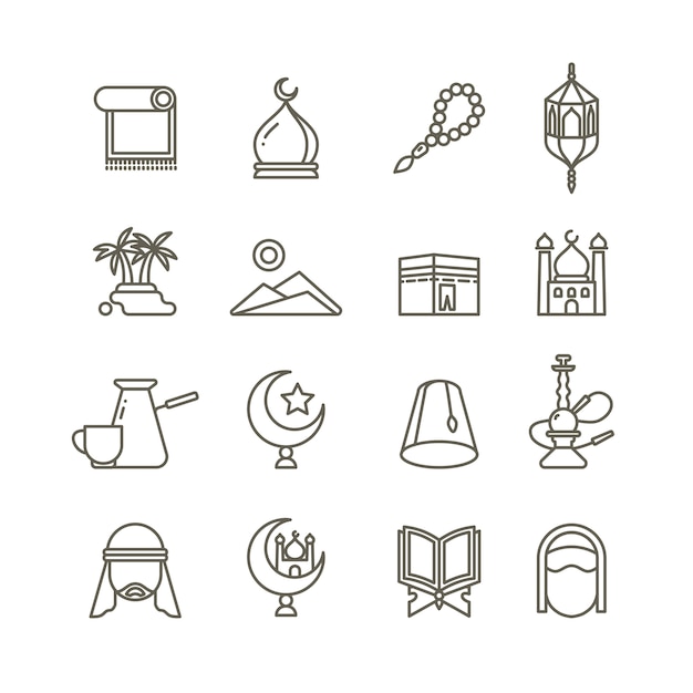 Vector islamic religion thin line icons