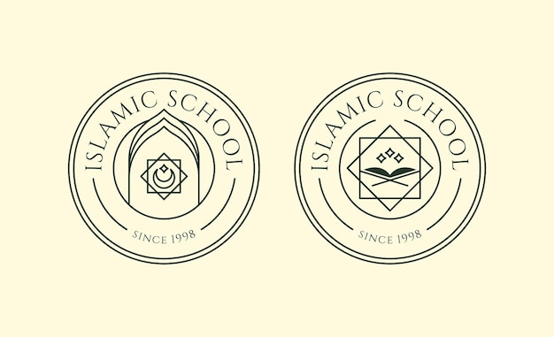 Vector islamic school and university line logo set