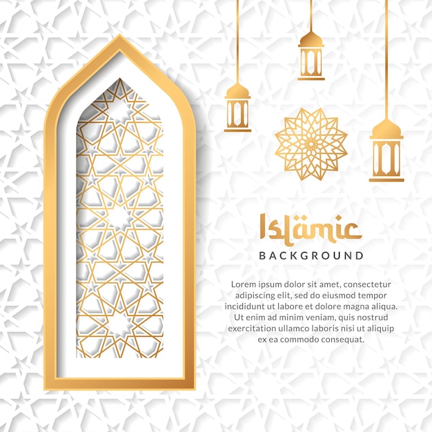 islamic social media post background with lantern ornament and golden arabic style pattern design