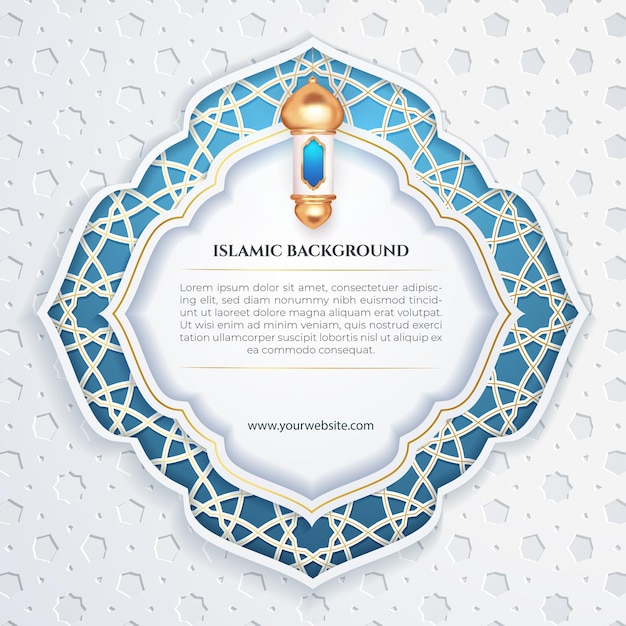 Islamic social media template post white patern latern moon and blue background