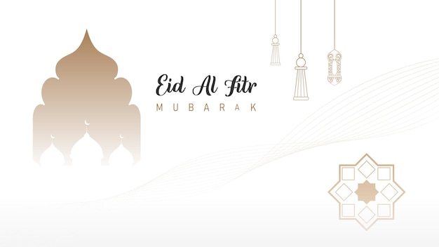 Islamic theme design template for Eid alFitr celebration with mosque and lantern decoration