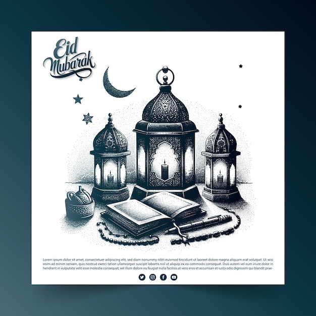 Islamic tradition sketches in vintage engraving style Vector illustration eid mubarak design