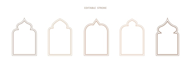 Islamic vector shape of a window or door arch Arab frame set Islamic editable outline icon