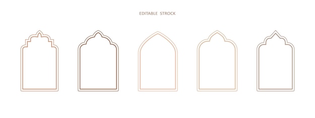 Islamic vector shape of a window or door arch Arab frame set Islamic editable outline icon