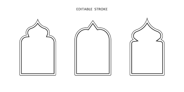 Islamic vector shape of a window or door arch Arab frame set Ramadan kareem editable outline icon