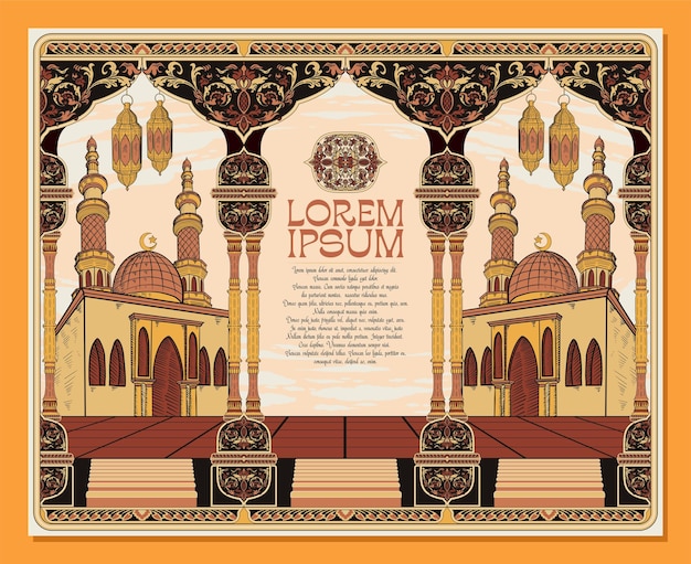 Vector islamic vintage decoration on labels or book covers with classic mosque floral patterns