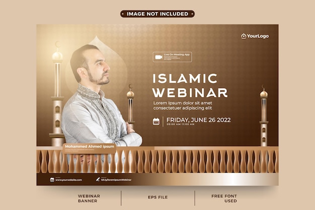 Vettore progettazione di banner webinar islamici per esigenze di eventi