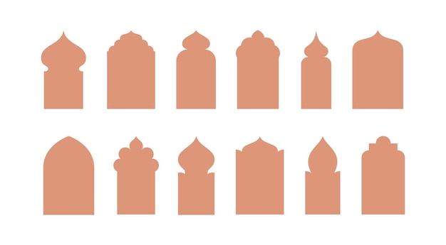Vettore frame di finestre islamiche illustrazione architettura araba forme di porte ad arco impostate porte di moschee di ramadan