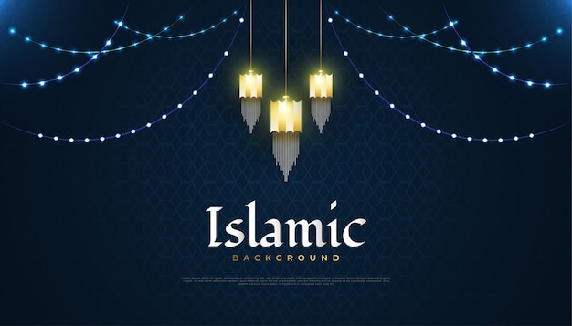 Islamic with Gold Arabic Lanterns, Glowing Lights