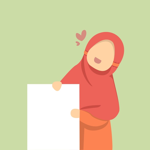 Vector islamic woman character faceless with blank board on white