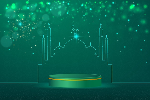 Islamitisch groet 3d podium voor Ramadan Kareem met groene kleur