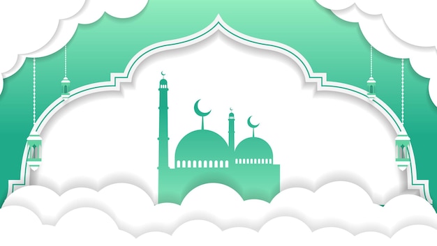 Islamitische achtergrond met papier gesneden stijl in groene en witte colorvector illustratie