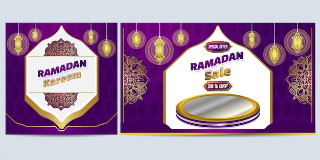 Islamitische achtergrond Ramadan Sale in paars zilveren kleur Geschikt voor branding en reclame Premium
