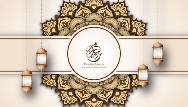 Islamitische Arabische Mandala-achtergrond Zachte crèmekleur met ornament en frame Premium Vector
