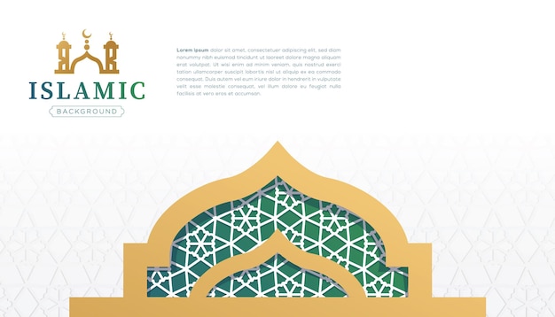 Islamitische Arabische ornament patroon frame grenst aan groene en gouden achtergrond