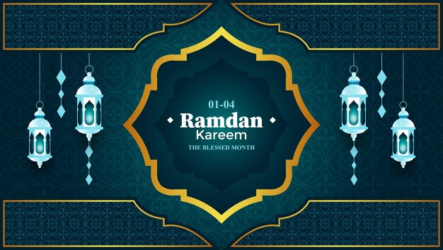 Islamitische begroeting ramadan kareem ontwerp achtergrond sjabloon met prachtige lantaarns en halve maan