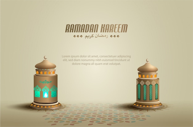 Islamitische groet ontwerp ramadan kareem met gouden lantaarns