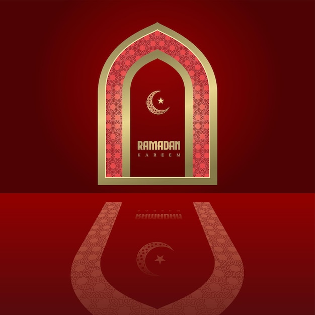 Islamitische groet ramadan kareem kaart vierkante achtergrond rood goud kleur ontwerp voor islamitische partij