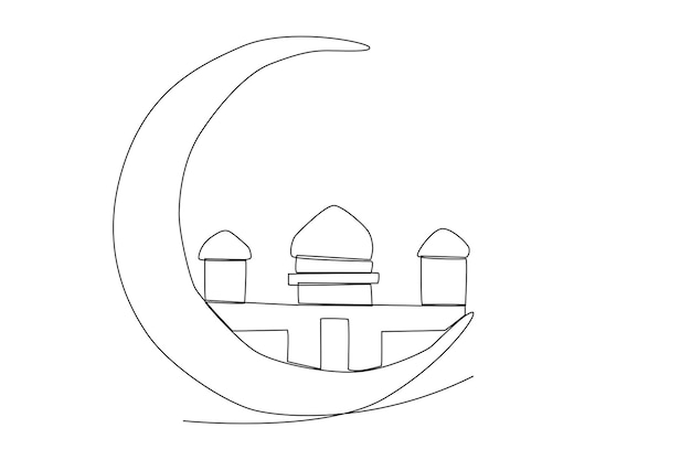 Islamitische halve maan en moskee één lijntekeningen