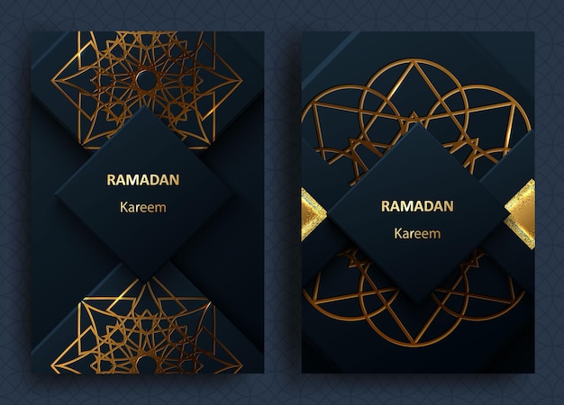 Islamitische heilige feestdag Ramadan Kareem-wenskaarten met geometrische gouden decoratie
