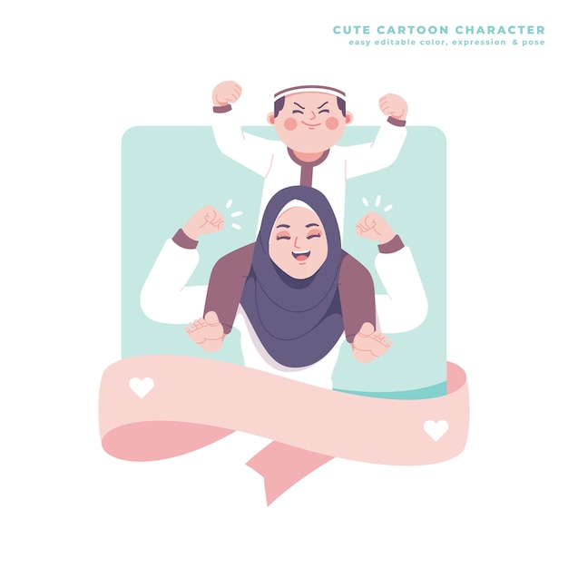 islamitische moeder schattig cartoon personage