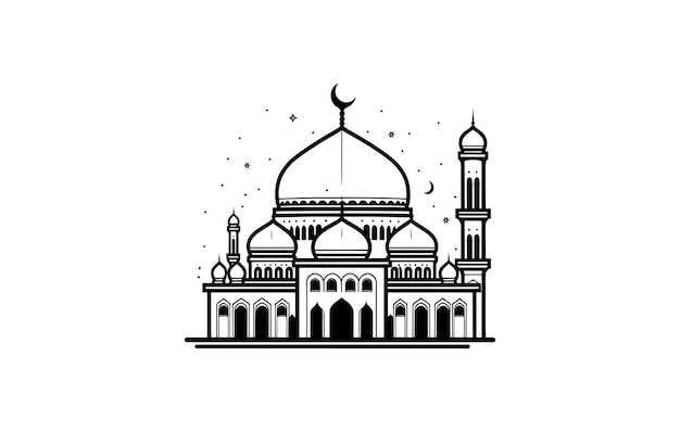 Islamitische pictogram lijntekeningen illustratie Moskee Outline vector tekening silhouet