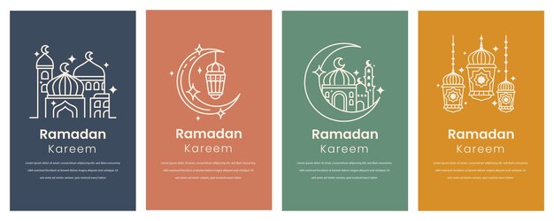 Vector islamitische ramadan groetkaart met minimalistische lijn icoon stijl voor sociale media flyer