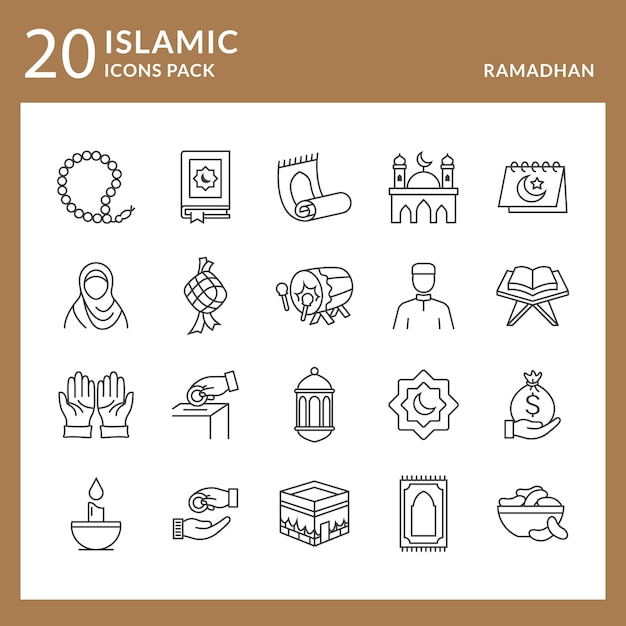 Islamitische ramadan icon pack vectorafbeelding met monoline stijl