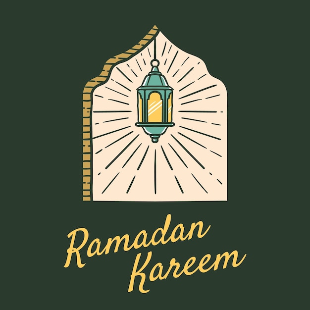 islamitische ramadan poort t-shirt ontwerp illustratie met een verlichte lantaarn op groene achtergrond