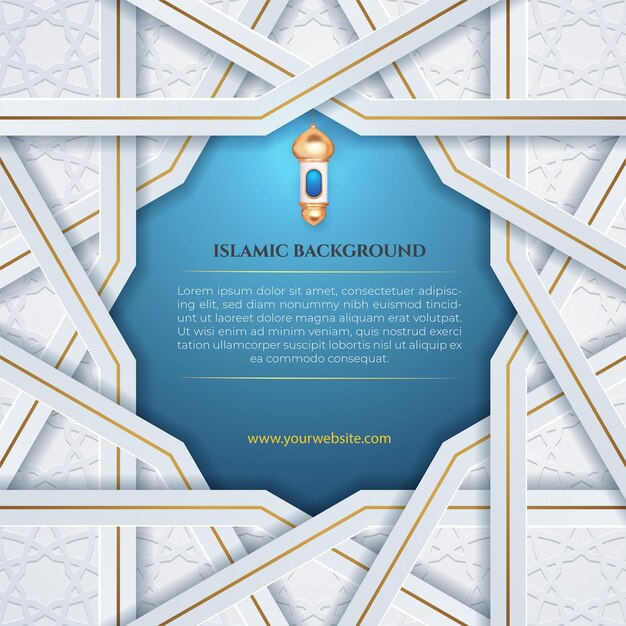 Islamitische sociale media sjabloon post witgouden patroon en blauwe achtergrond