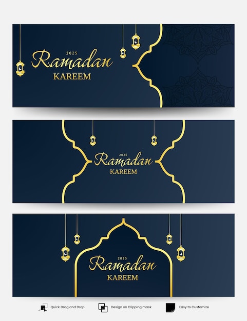 Islamitische vlag van de Ramadan met gouden mandala en Arabische lantaarns