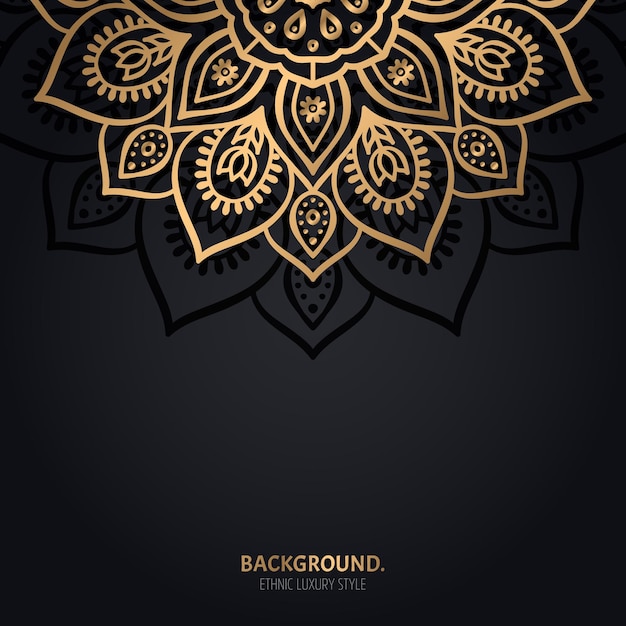 islamitische zwarte achtergrond met gouden mandala-decoratie