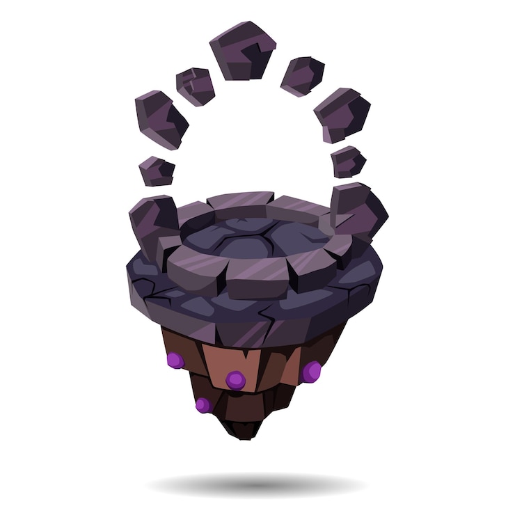 Vector the island floats in the air background with a magic circle and fabulous stones