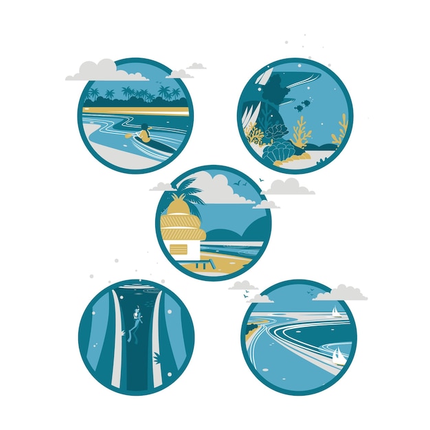 Island marine tourism vector icon pack