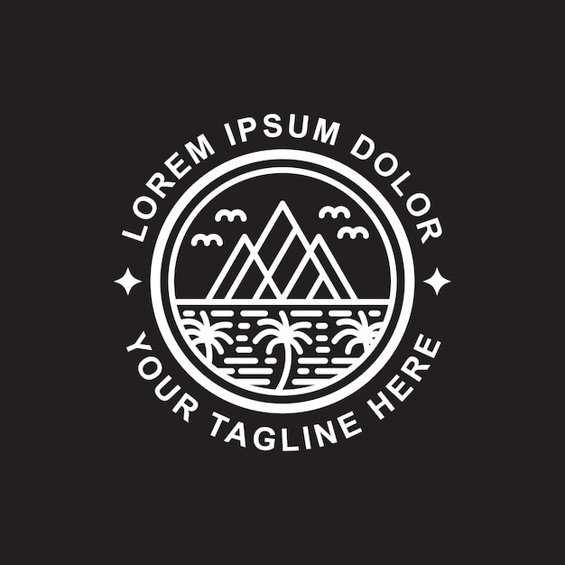 Vector island and mountain line art logo design