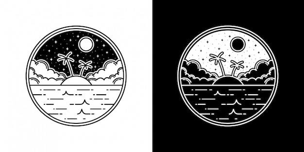 Vector island in the sea monoline badge design