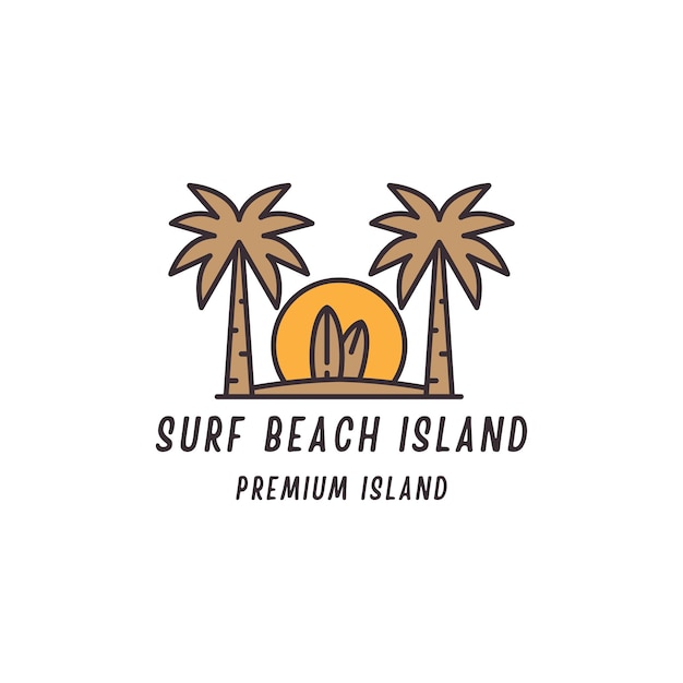 벡터 코코넛 나무와 surfholidays 로고 벡터 아이콘 일러스트 디자인이 있는 섬