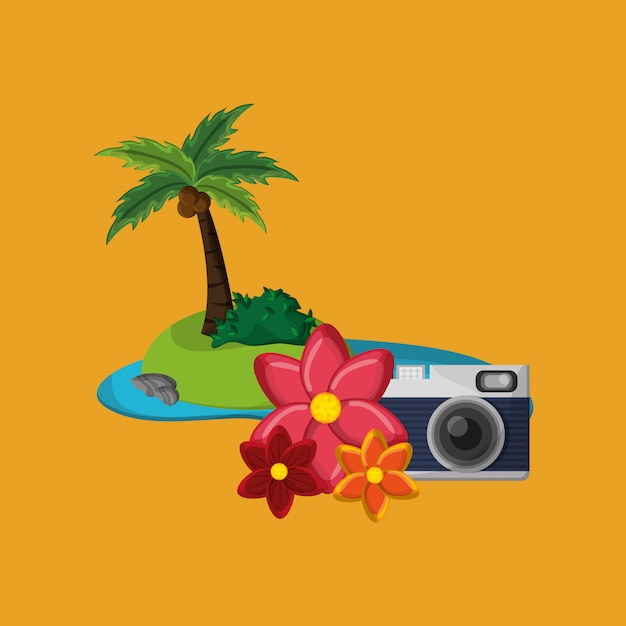 island with vacation travel icons image