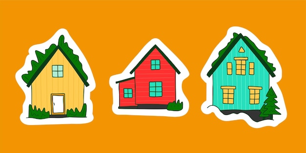 Islandic schattige rustieke huizen stickers set nordic house met grasdak