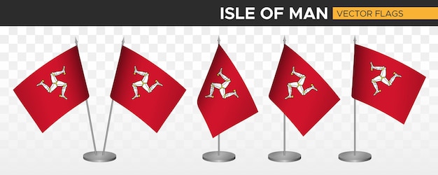Isle of man desk flags mockup 3d vector illustration table flag of man island