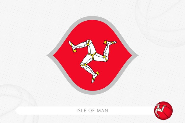 Isle of Man flag for basketball competition on gray basketball background.