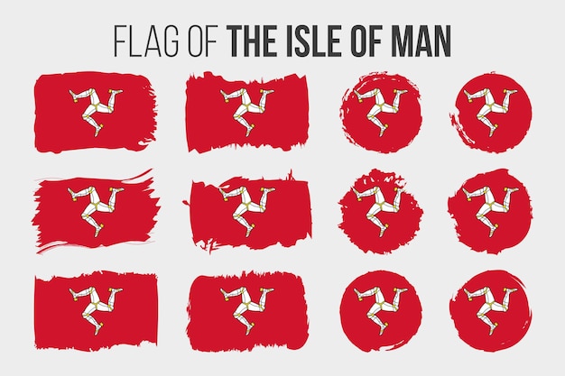 マン島の旗イラストブラシストロークとマン島のグランジフラグが白で隔離