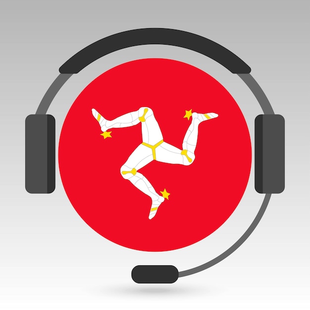 Isle of Man flag with headphones support sign Vector illustration