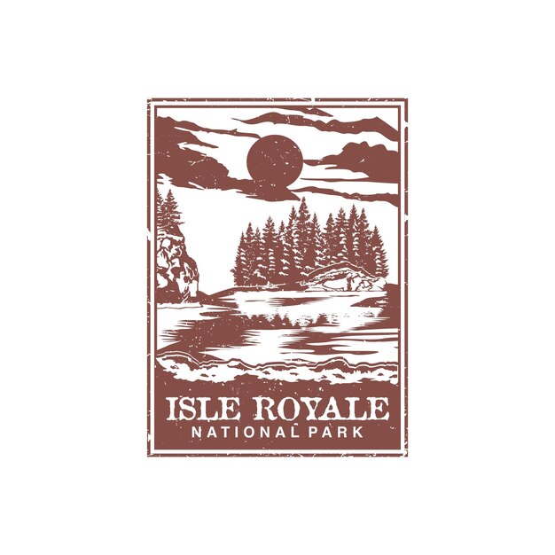 isle royale national park vector illustration in stamp style