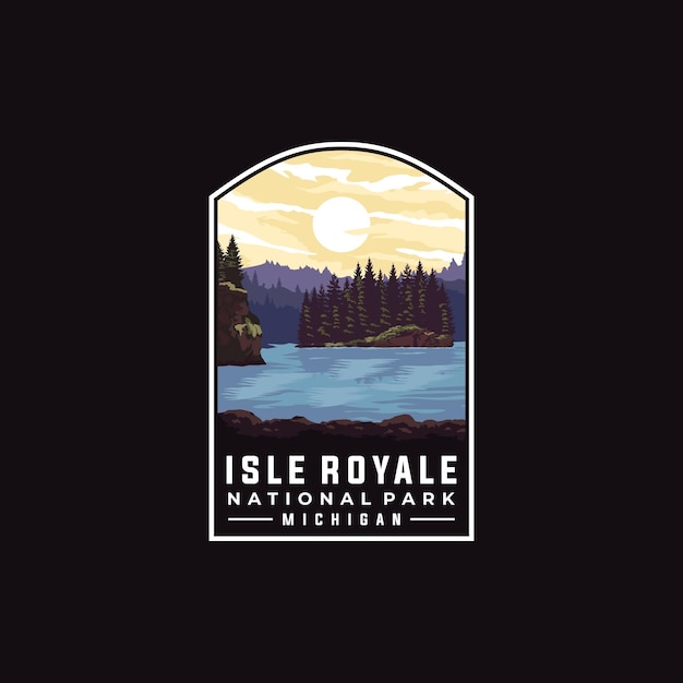 Isle Royale 국립 공원 벡터 템플릿입니다. 패치 엠블럼 스타일의 미시간 랜드마크 삽화.