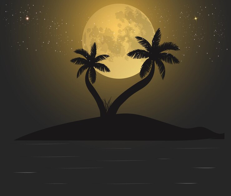 वेक्टर islend middle sea beautiful sunset illustration background