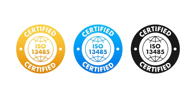 Vettore icona del badge certificato iso 13485 timbro di certificazione illustrazione vettoriale del design piatto