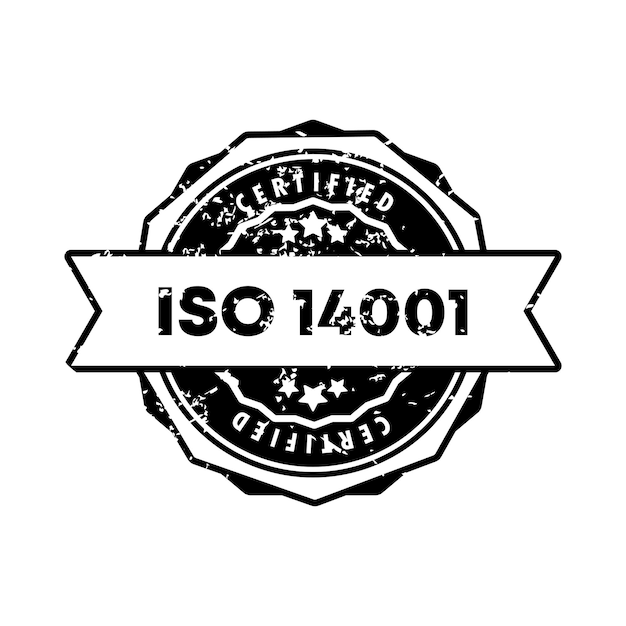 ISO 14001 스탬프입니다. 벡터. ISO 14001 배지 아이콘입니다. 인증 배지 로고. 스탬프 템플릿. 레이블, 스티커, 아이콘입니다. 벡터 EPS 10입니다. 흰색 배경에 고립.