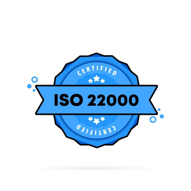 Iso 22000 스탬프입니다. . Iso 22000 배지 아이콘입니다. 인증 배지 로고. 스탬프 템플릿입니다.